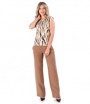 Elegant outfit with tencel pants and animal print blouse