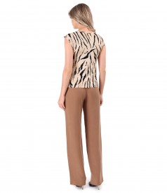 Elegant outfit with tencel pants and animal print blouse