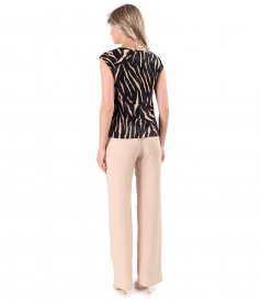 Elegant outfit with tencel pants and animal print blouse