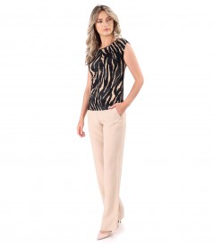 Elegant outfit with tencel pants and animal print blouse
