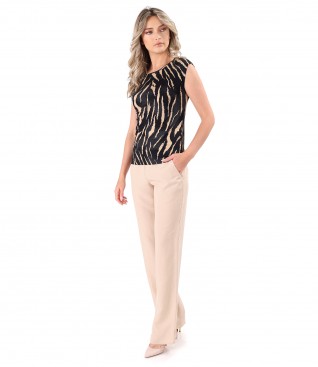 Elegant outfit with tencel pants and animal print blouse