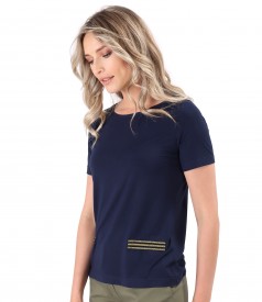 Elastic jersey blouse with gold elastic at the waist