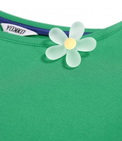 Elastic jersey elegant blouse with flower at the neckline