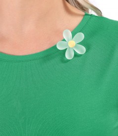 Elastic jersey elegant blouse with flower at the neckline