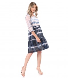 Dress with ruffles made of printed veil