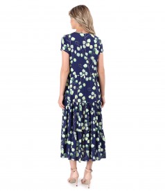 Dress with ruffles made of viscose printed with floral motifs