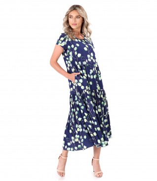 Dress with ruffles made of viscose printed with floral motifs