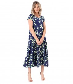 Dress with ruffles made of viscose printed with floral motifs