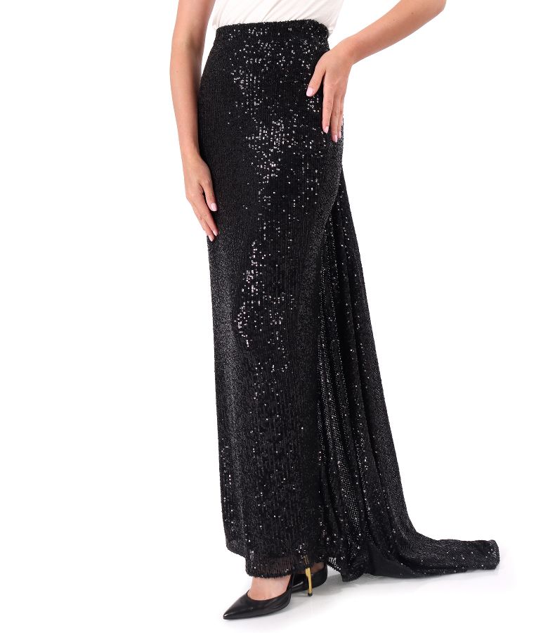 Long evening skirt in black metallic sequins