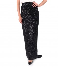 Long evening skirt in black metallic sequins