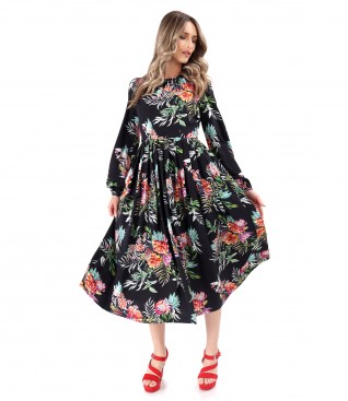 Viscose midi dress printed with floral motifs