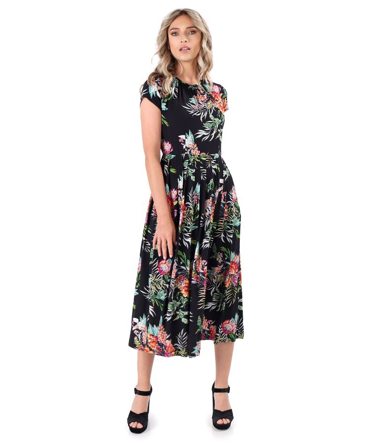 Viscose midi dress printed with floral motifs