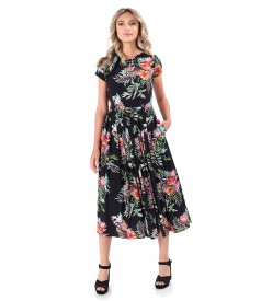 Viscose midi dress printed with floral motifs