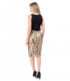 Elegant outfit with viscose satin blouse and animal print skirt
