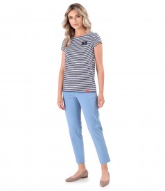 Smart/casual outfit with striped jersey blouse and ankle pants