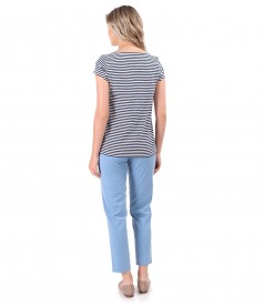 Smart/casual outfit with striped jersey blouse and ankle pants
