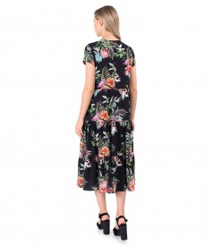 Dress with ruffles made of viscose printed with floral motifs