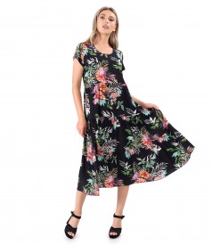 Dress with ruffles made of viscose printed with floral motifs