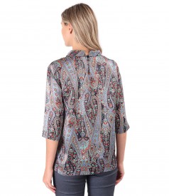 Natural silk blouse printed with paisley motifs