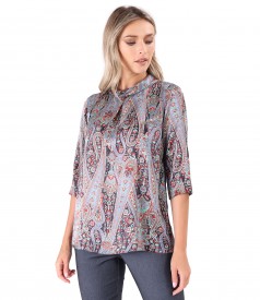 Natural silk blouse printed with paisley motifs