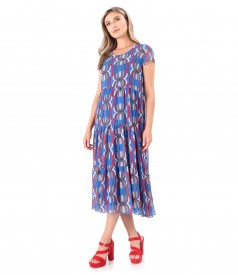 Midi dress with ruffles made of digitally printed veil