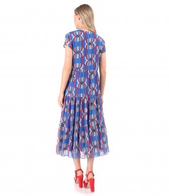 Midi dress with ruffles made of digitally printed veil