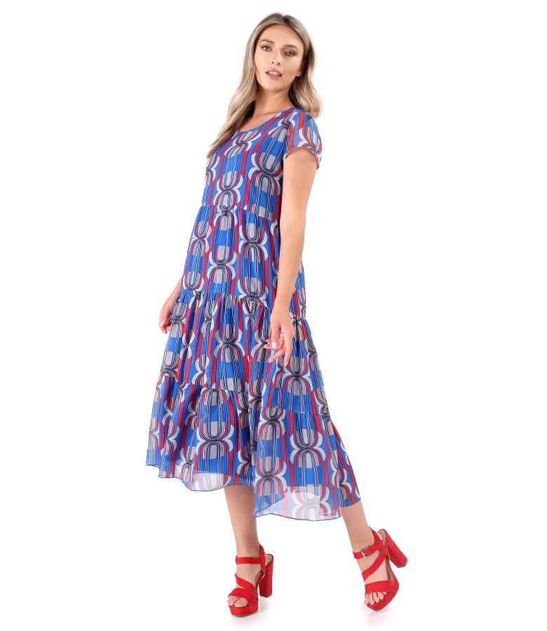 Midi dress with ruffles made of digitally printed veil