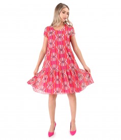 Dress with ruffles made of printed veil