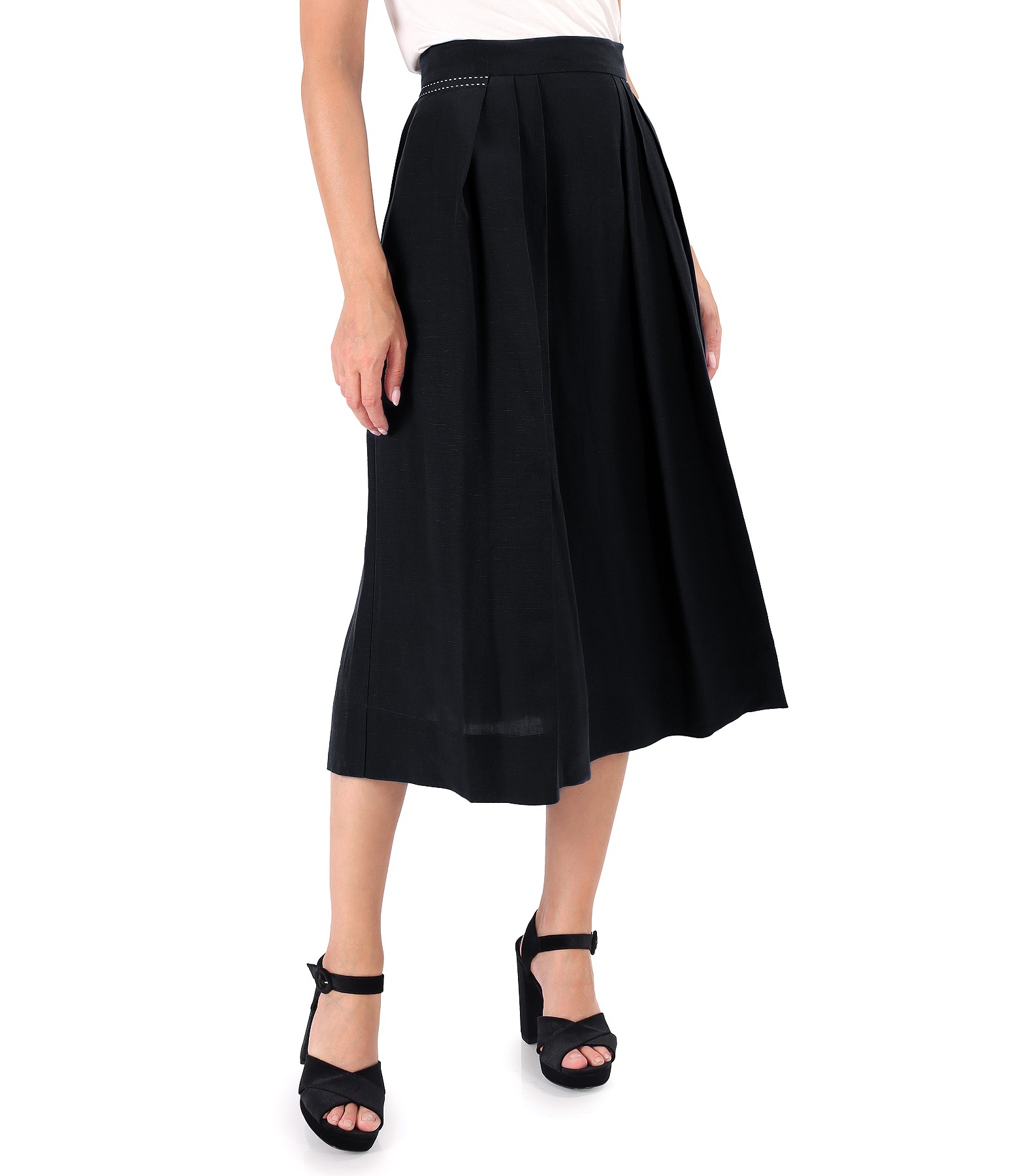 Elegant skirt made of tencel with linen black - YOKKO