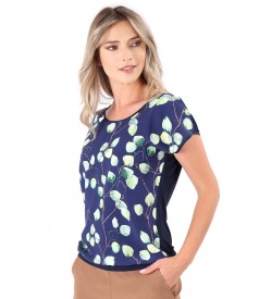 Blouse with front made of viscose printed with flowers