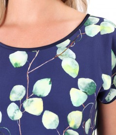 Blouse with front made of viscose printed with flowers