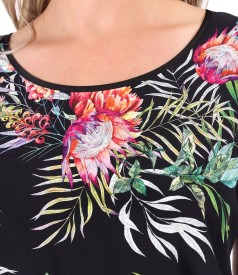 Blouse with front made of viscose printed with flowers