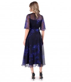 Printed veil midi dress with wide sleeves