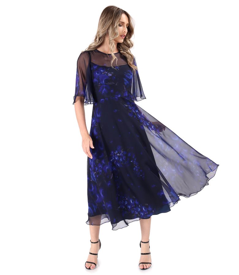 Printed veil midi dress with wide sleeves