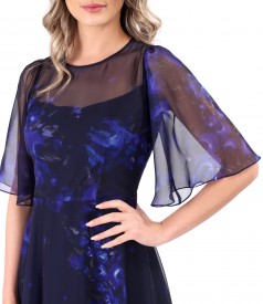 Printed veil midi dress with wide sleeves