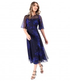 Printed veil midi dress with wide sleeves