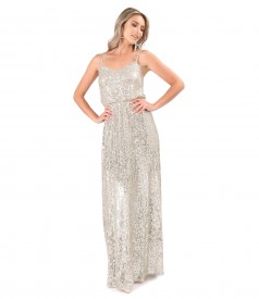 Long evening dress made of sequins with straps