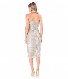 Sequined midi evening dress with straps