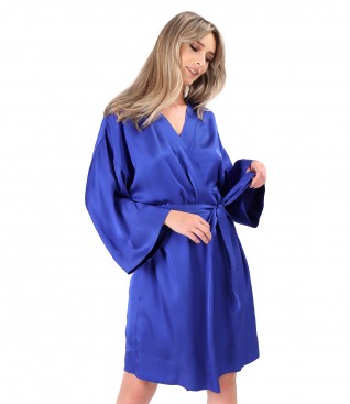 Short kimono with viscose satin cord