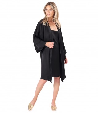 Kimono and viscose satin dress