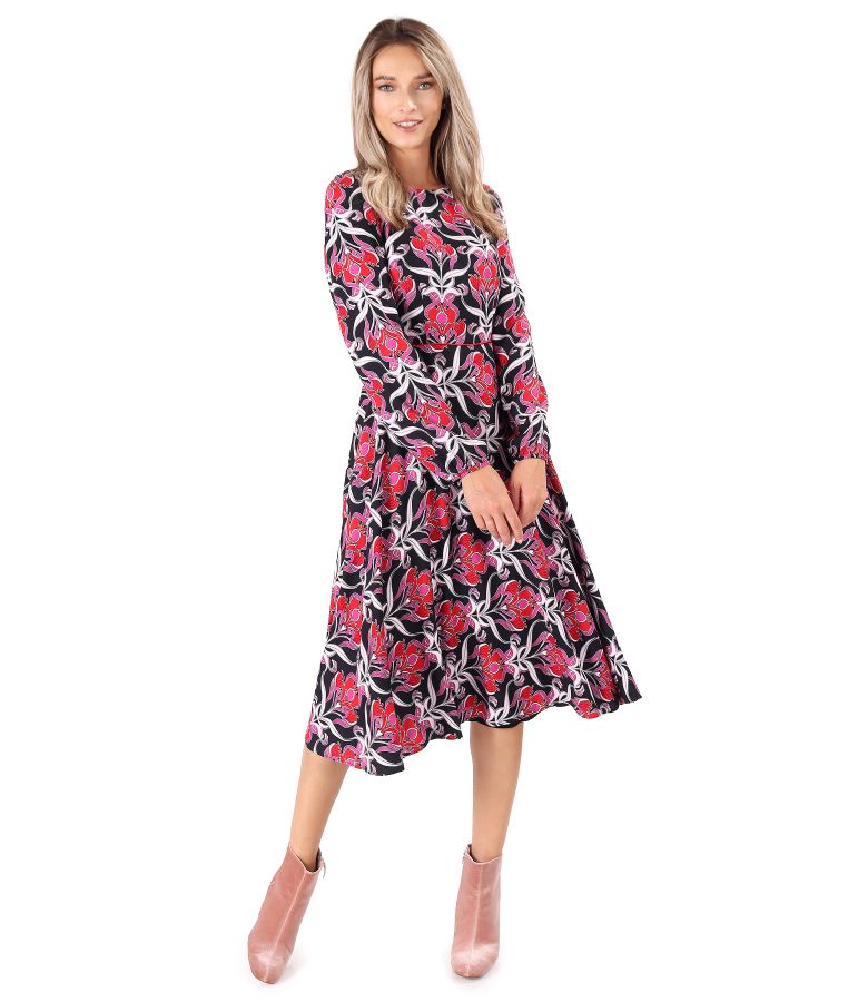 Viscose midi dress printed with floral motifs