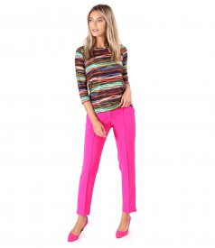 Ankle pants with elastic jersey blouse