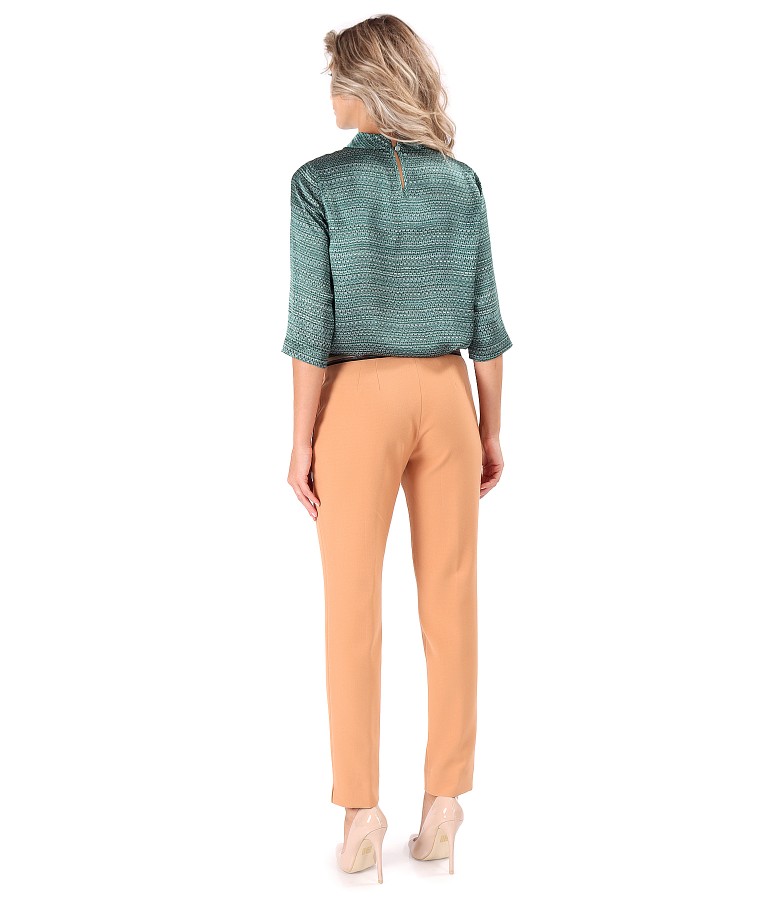 Office outfit with natural silk blouse and ankle pants