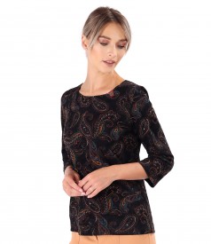 Elastic jersey blouse printed with paisley motifs