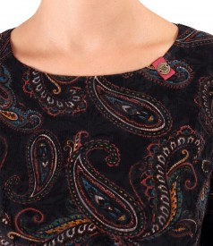 Elastic jersey blouse printed with paisley motifs