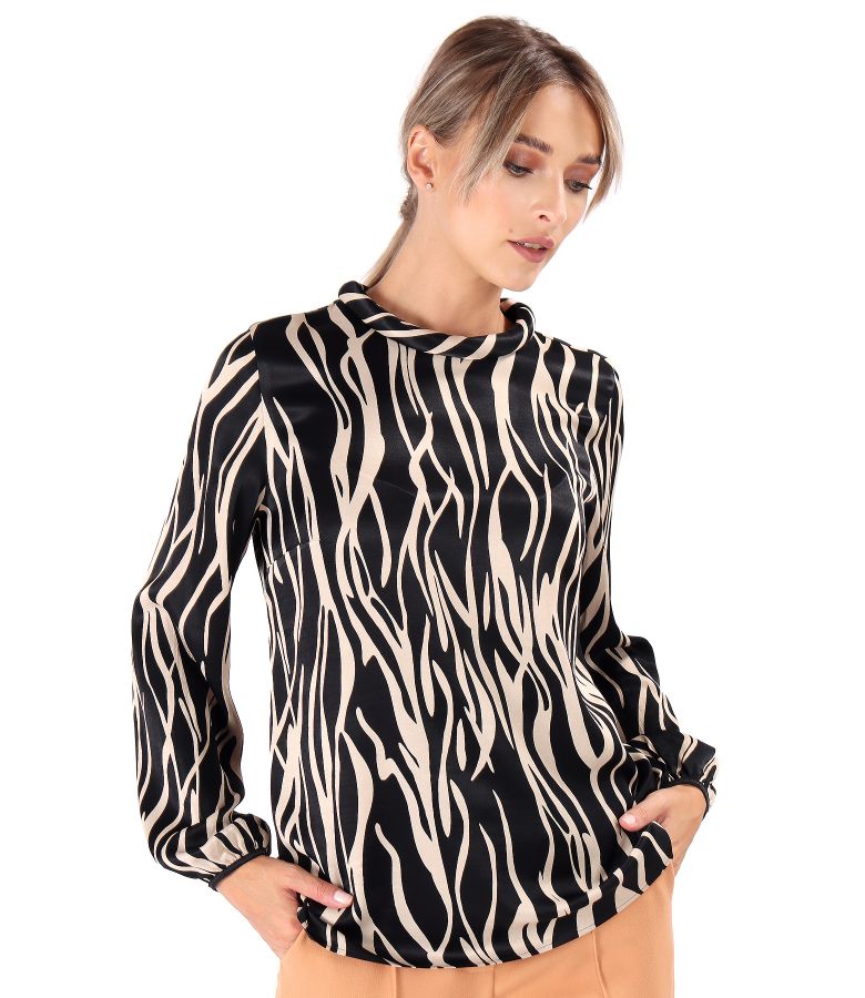 Viscose satin blouse with animal print