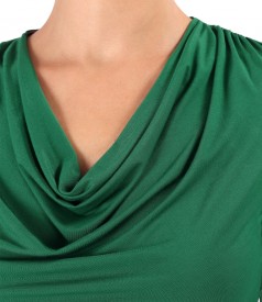 Elastic jersey blouse with pleated neckline