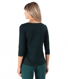 Elegant elastic jersey blouse with 3/4 sleeves