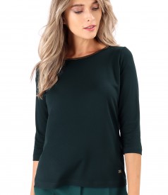 Elegant elastic jersey blouse with 3/4 sleeves