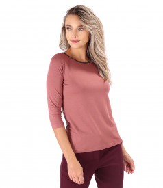 Elegant elastic jersey blouse with 3/4 sleeves